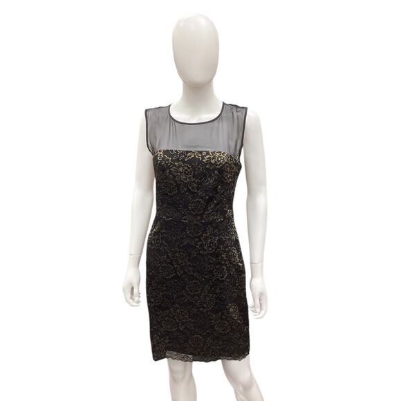 Diane Von Furstenberg Women’s Dress Size 8 Lace Overlay Sleeveless Black & Gold - Picture 1 of 4